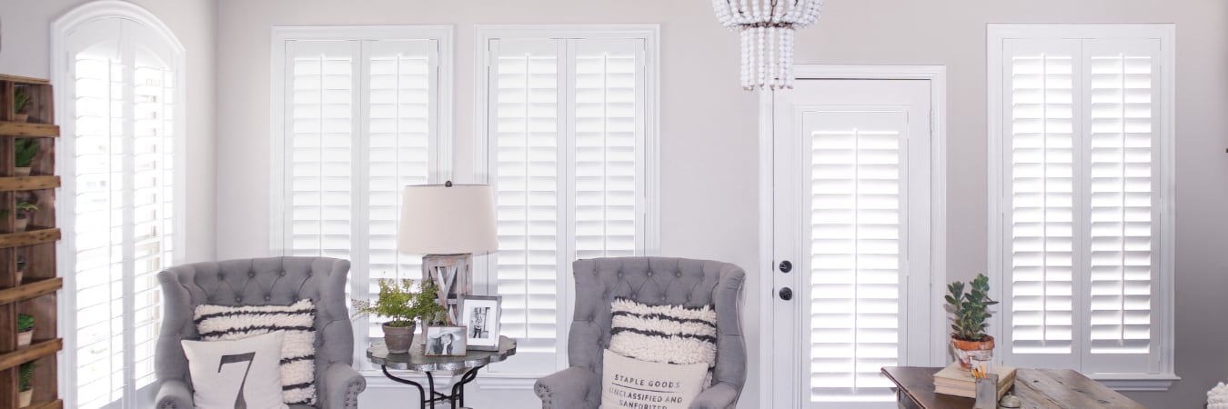 Plantation shutters in a sitting room
